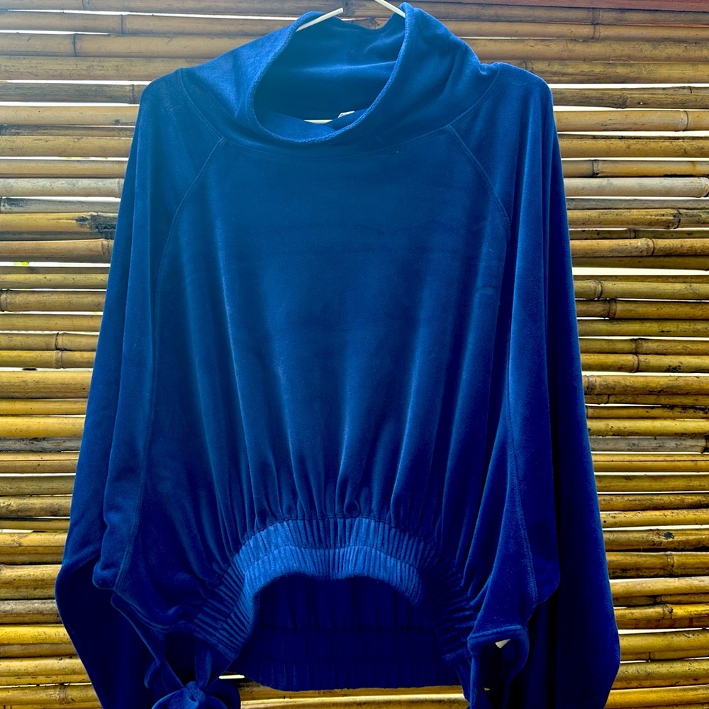 Royal blue velvet cropped top from Anthropologie Daily Practice, size snap
